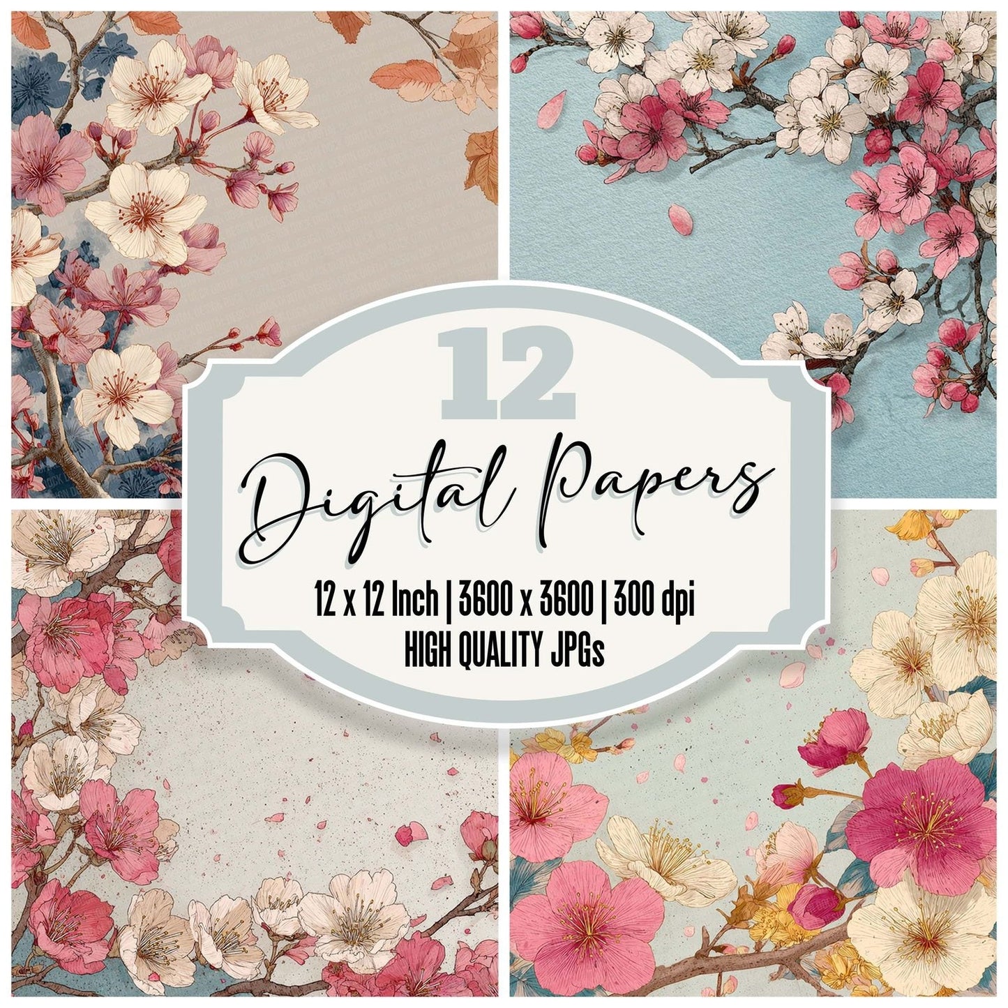 Sakura Floral Border Digital Paper Pack (DDD003363)