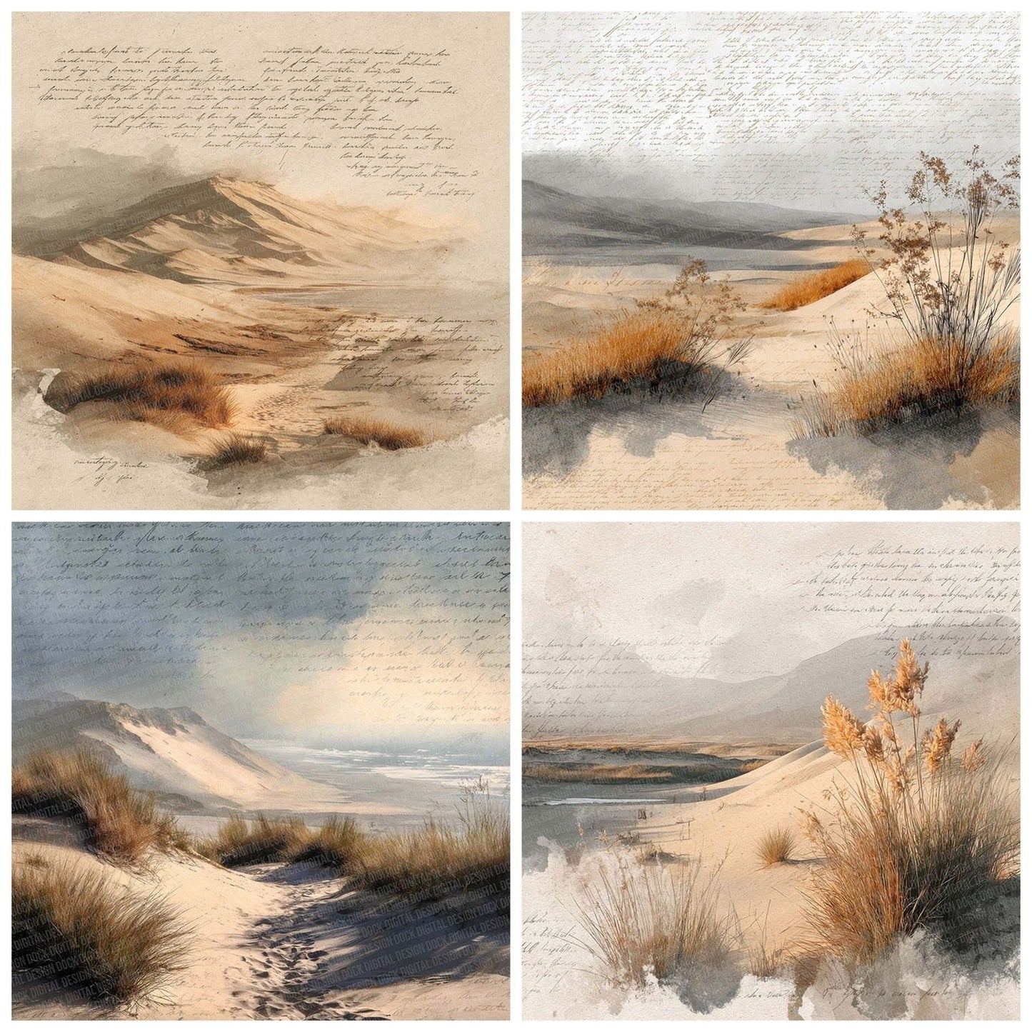 Sand Dune Script Grass Digital Paper Pack (DDD003372)