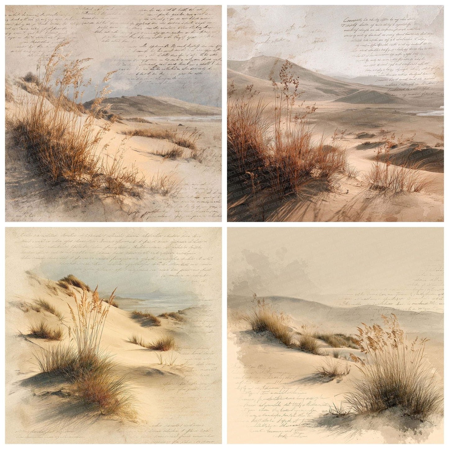 Sand Dune Script Grass Digital Paper Pack (DDD003372)