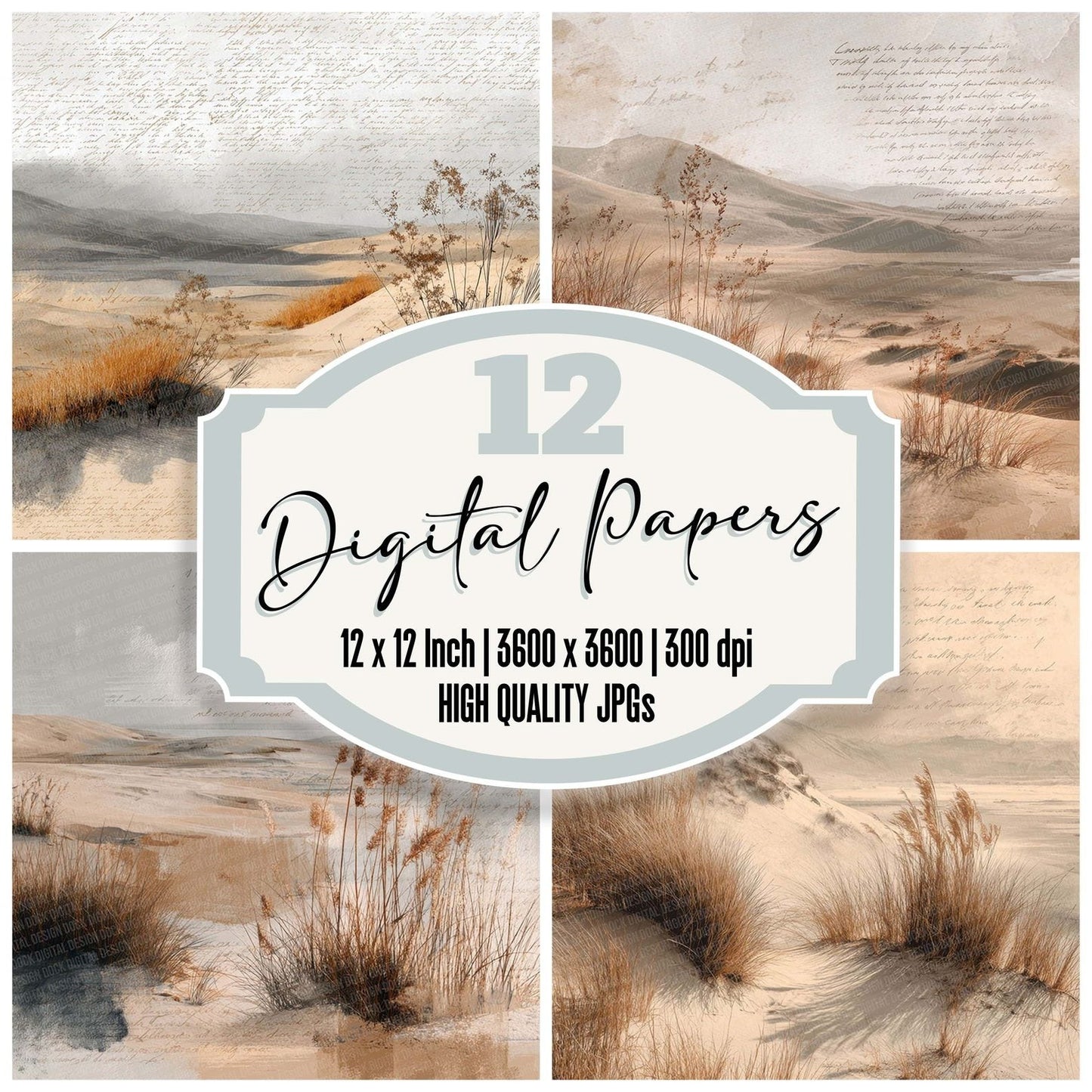 Sand Dune Script Grass Digital Paper Pack (DDD003372)