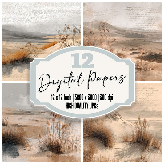 Sand Dune Script Grass Digital Paper Pack (DDD003372)