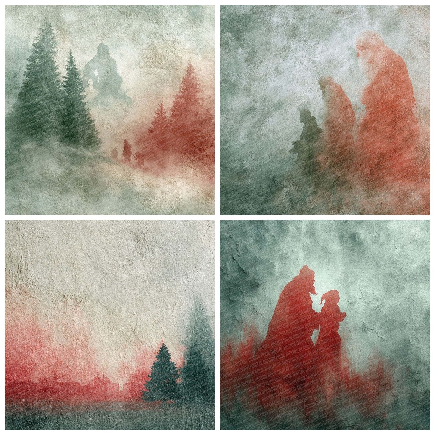 Santa Evergreen Christmas Background Digital Paper Pack (DDD003389)