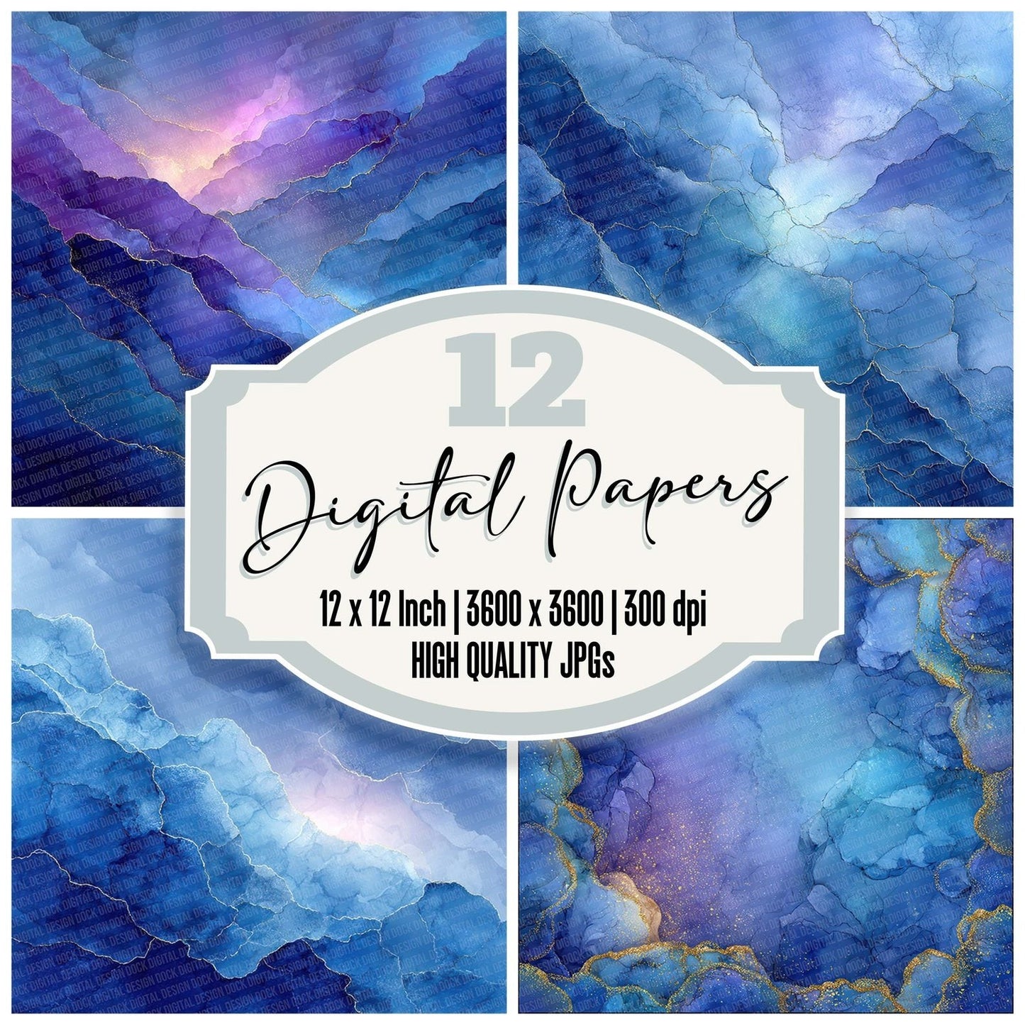 Sapphire Cobalt Marble Digital Paper Pack (DDD003390)