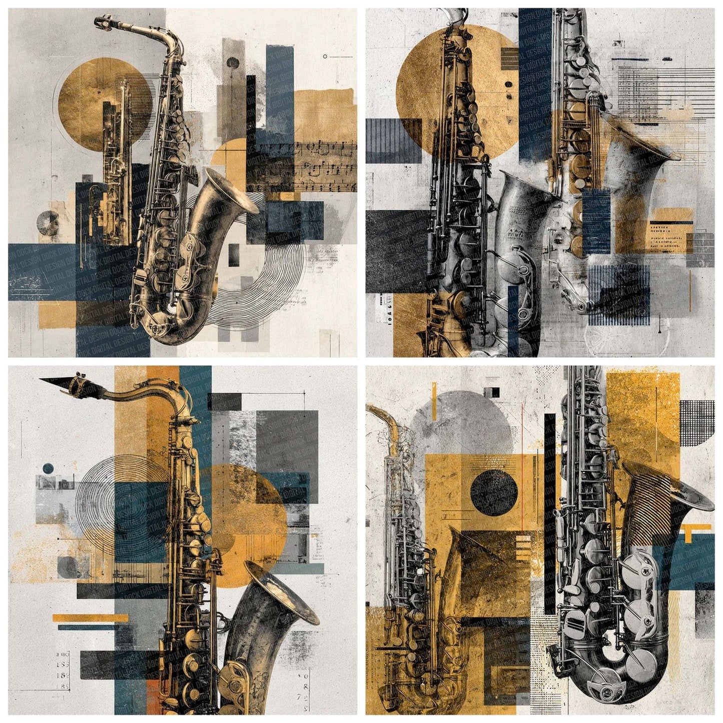 Saxophone Brass Moodboard Digital Paper Pack (DDD003401)