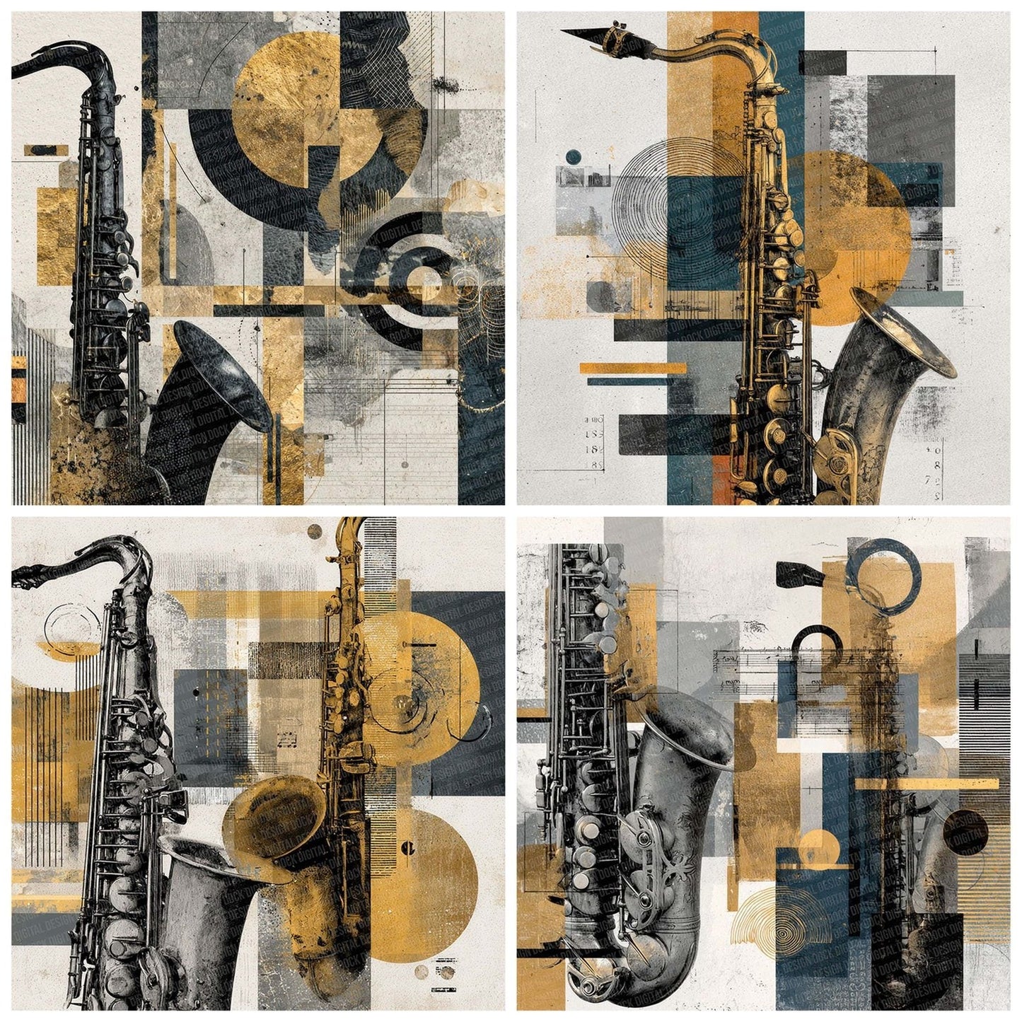 Saxophone Brass Moodboard Digital Paper Pack (DDD003401)