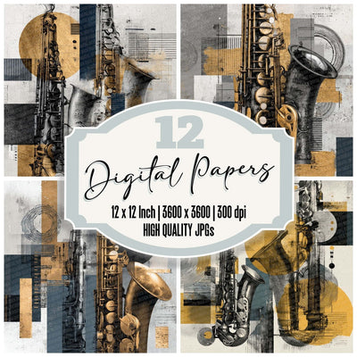 Saxophone Brass Moodboard Digital Paper Pack (DDD003401)