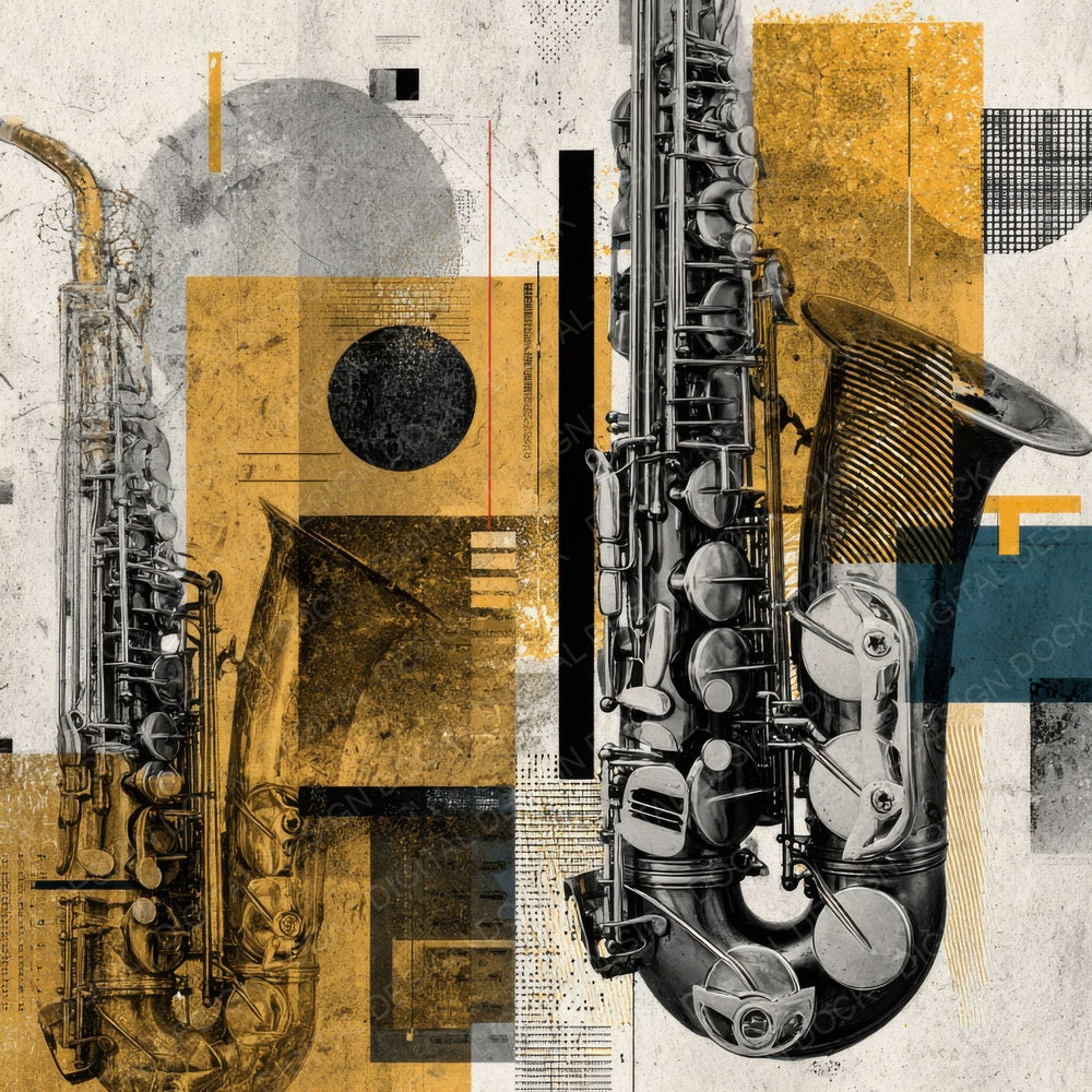 Saxophone Brass Moodboard Digital Paper Pack (DDD003401)