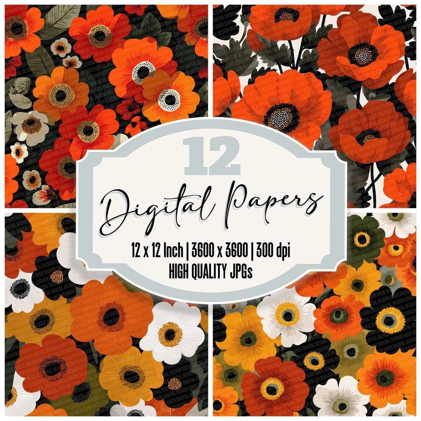 Scandinavian Floral Bold Digital Paper Pack (DDD003402)