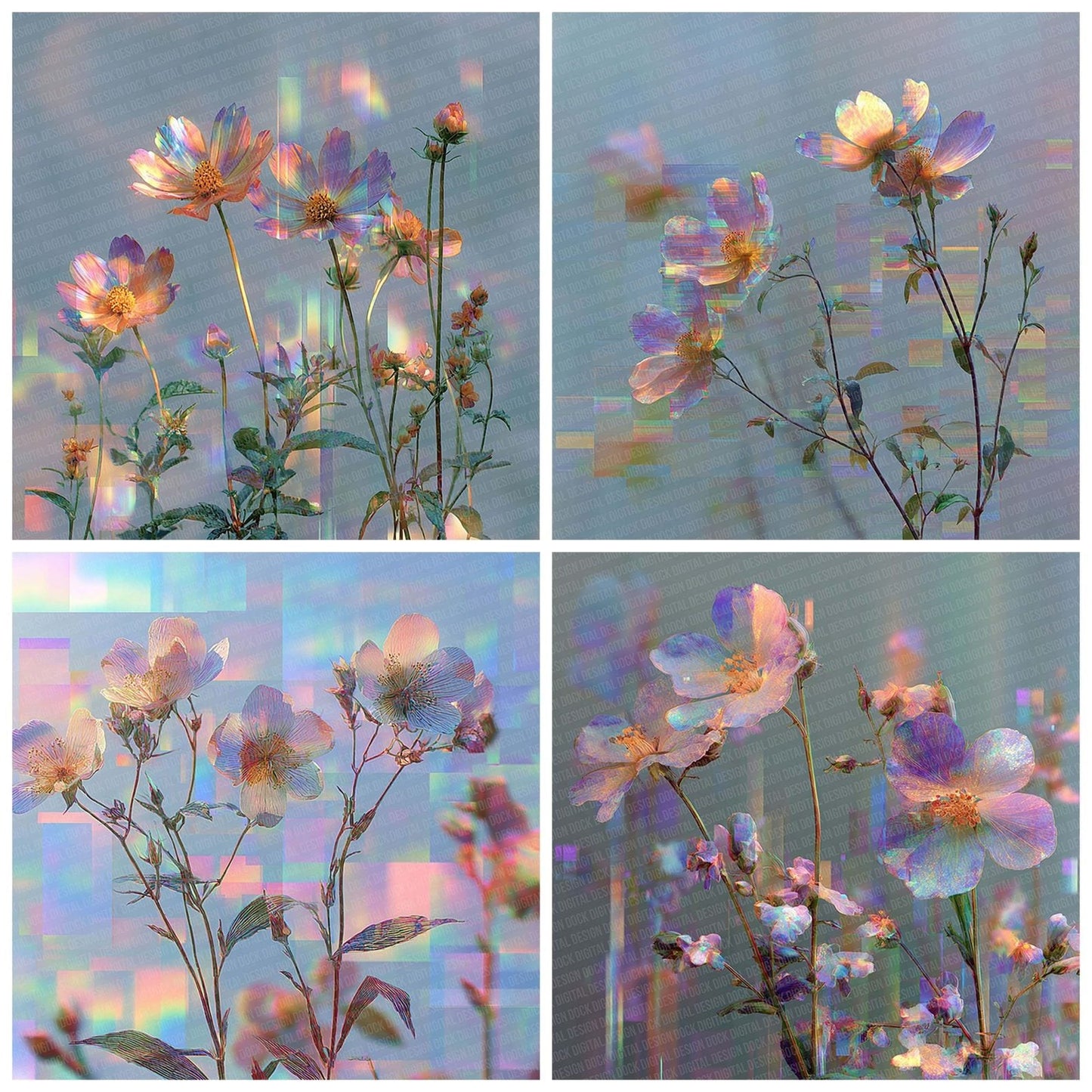 Scanline Wildflower Botanical Glitch Digital Paper Pack (DDD003403)