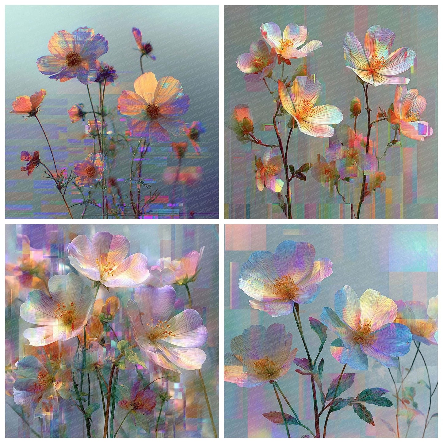 Scanline Wildflower Botanical Glitch Digital Paper Pack (DDD003403)
