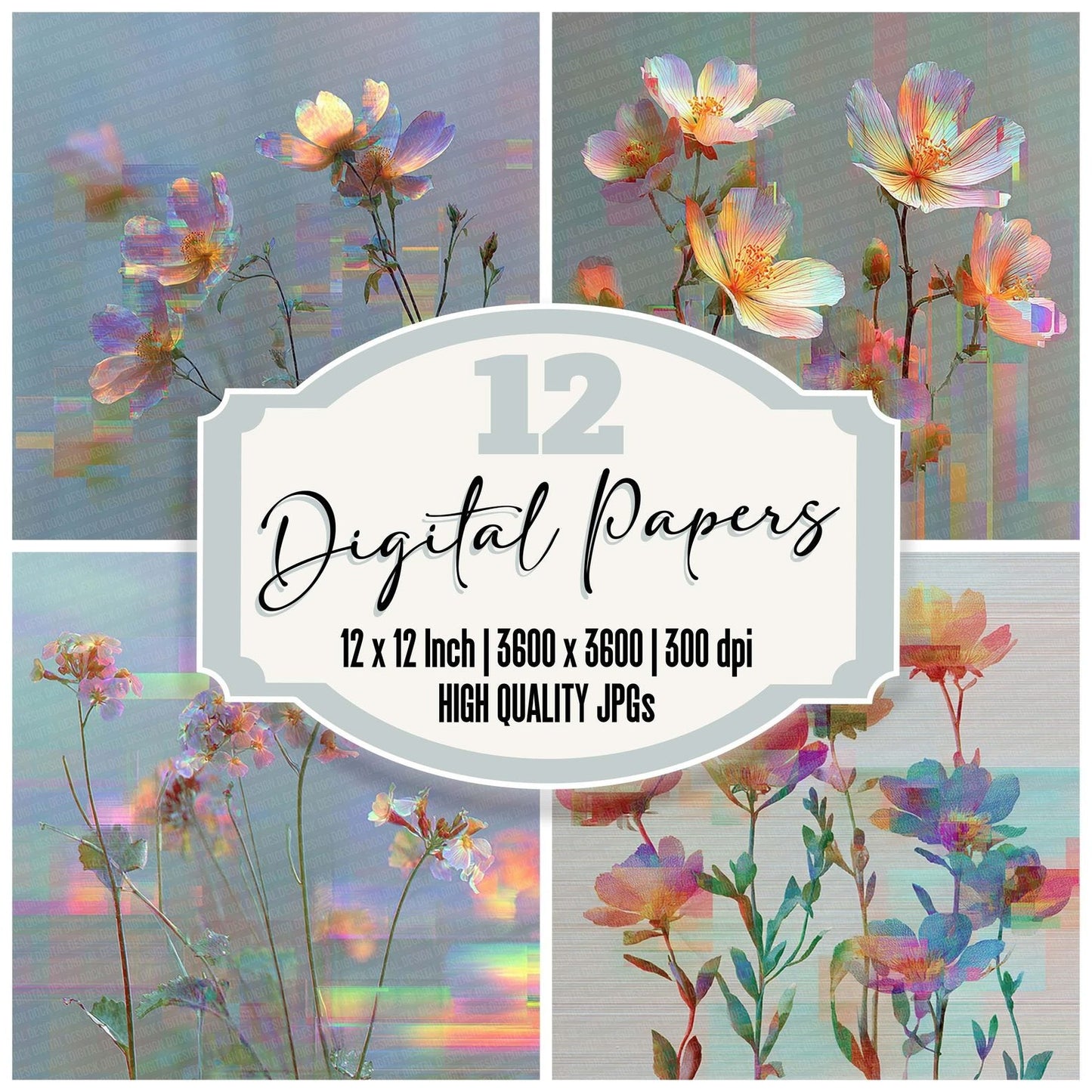 Scanline Wildflower Botanical Glitch Digital Paper Pack (DDD003403)
