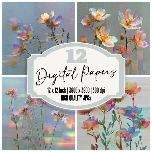 Scanline Wildflower Botanical Glitch Digital Paper Pack (DDD003403)