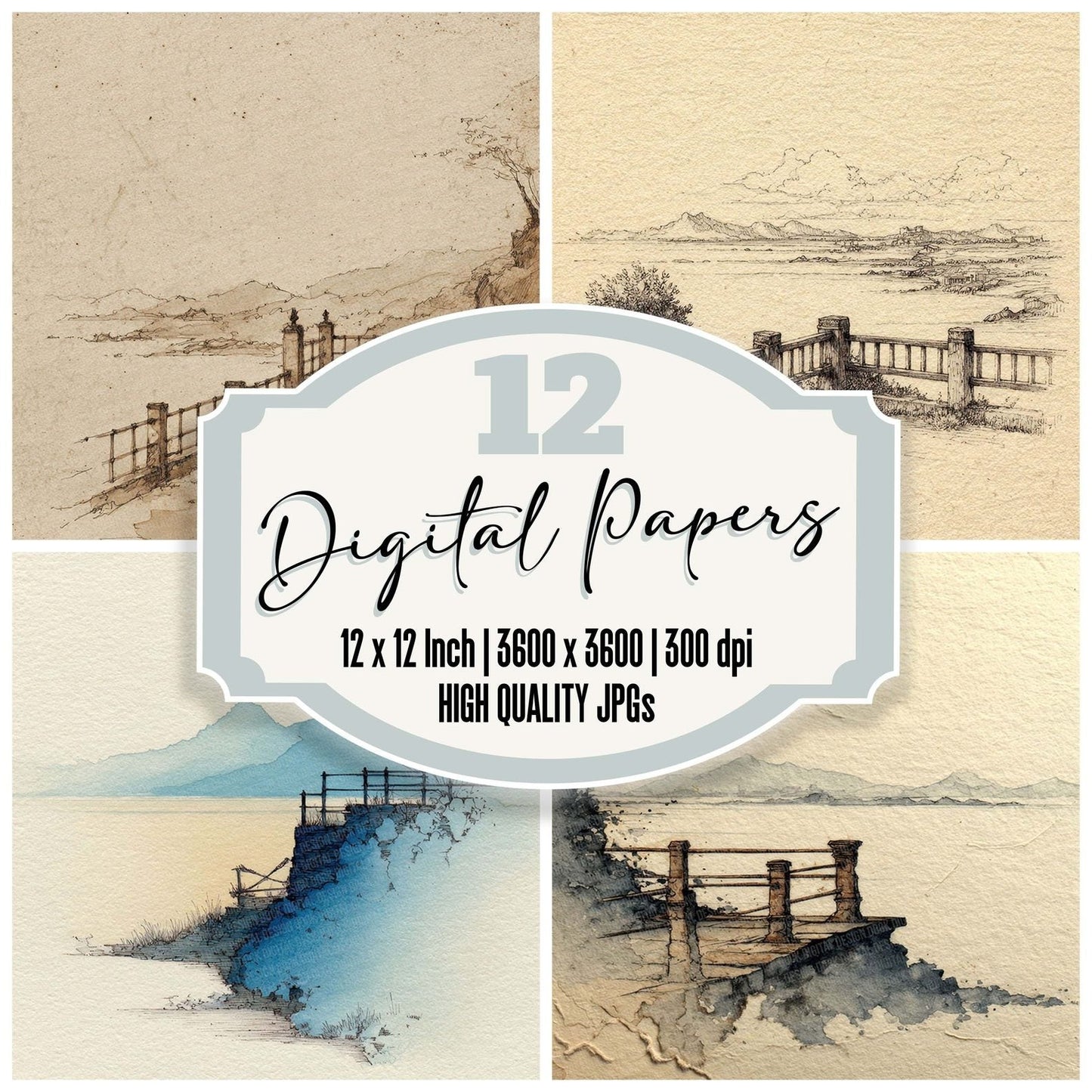 Scenic View Line Wash Digital Paper Pack (DDD003406)