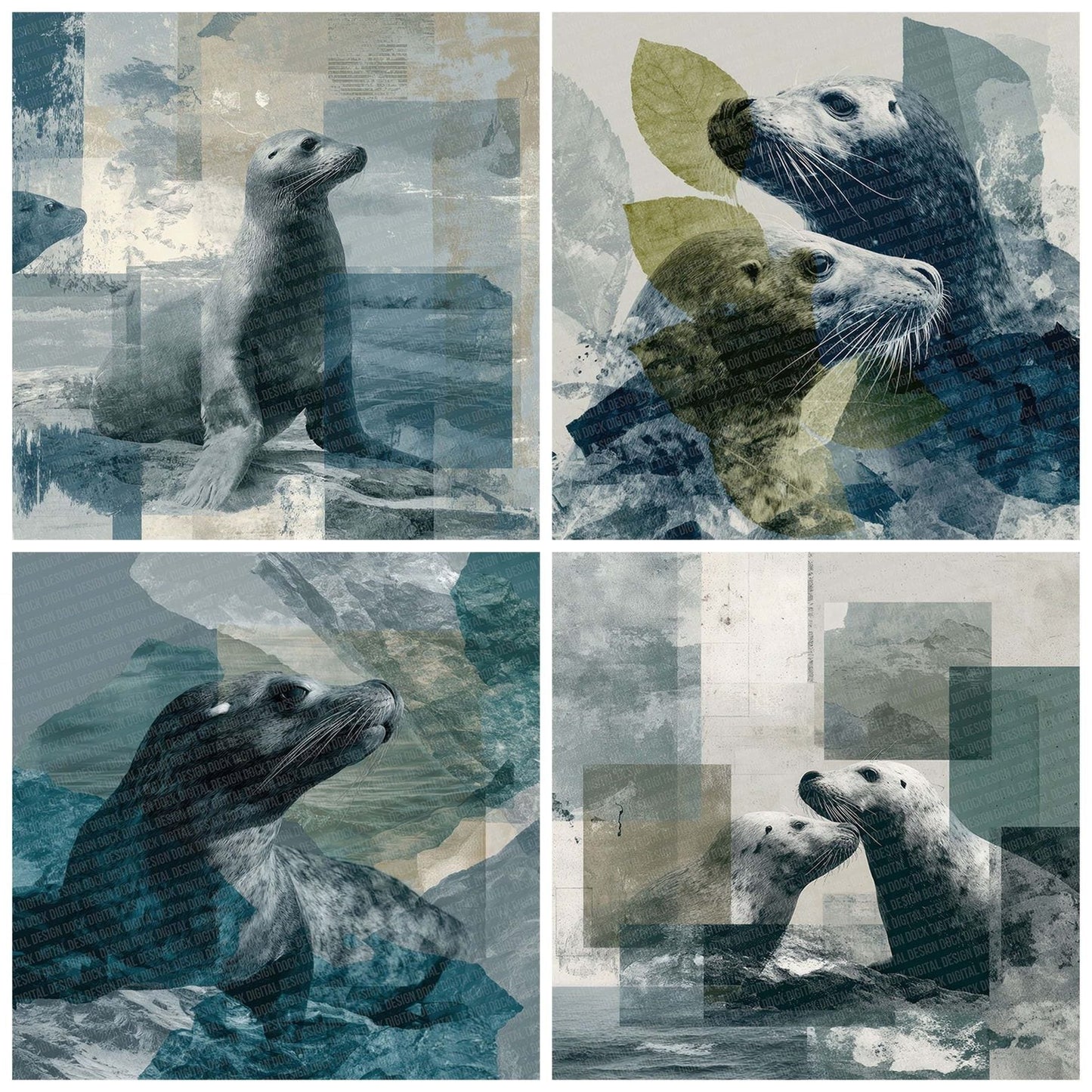 Sea Lion Coast Moodboard Digital Paper Pack (DDD003426)
