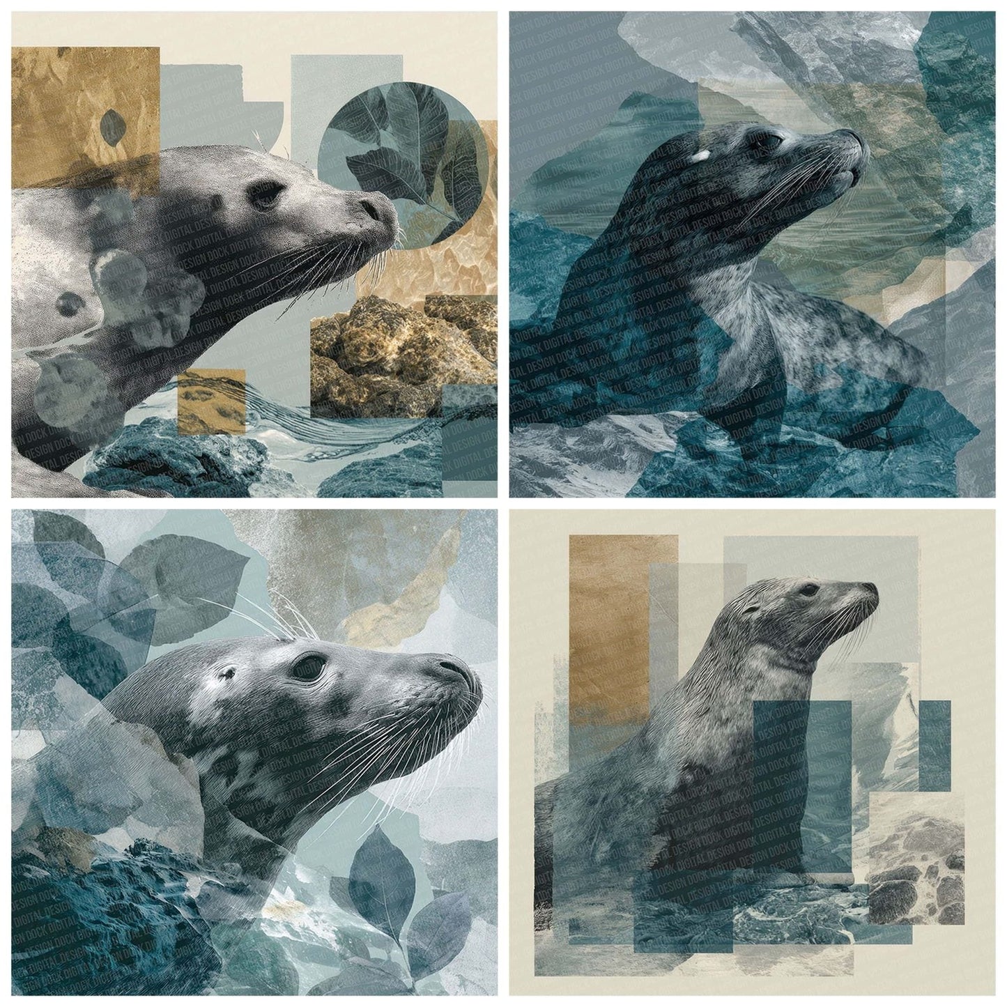 Sea Lion Coast Moodboard Digital Paper Pack (DDD003426)