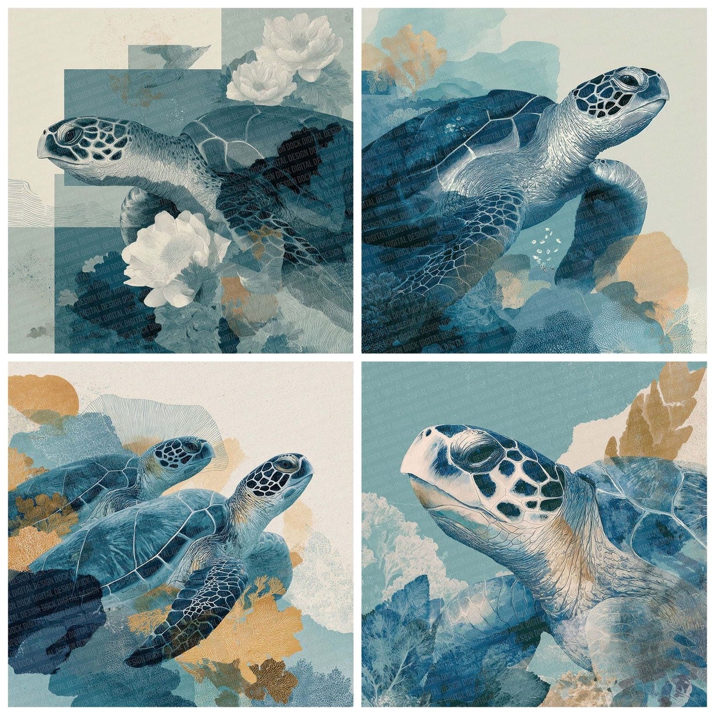 Sea Turtle Moodboard Digital Paper Pack (DDD003427)