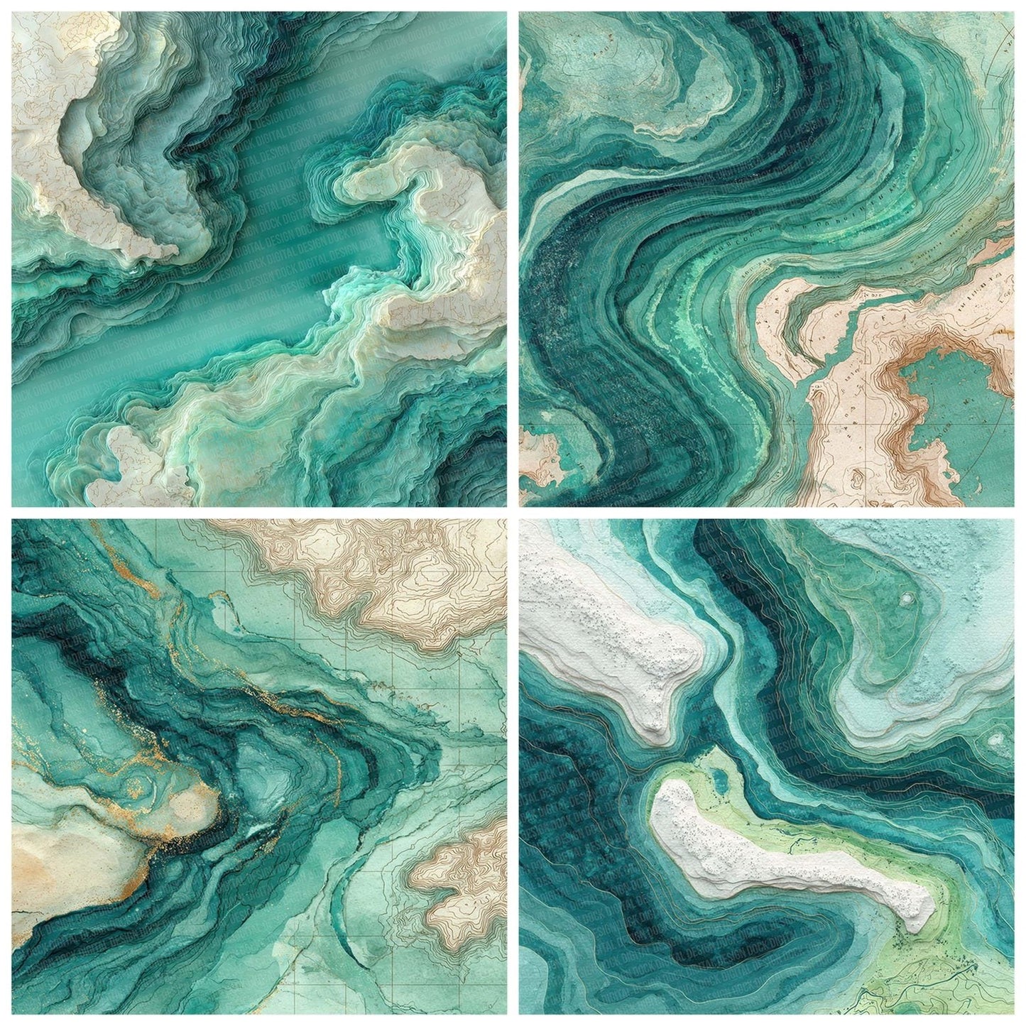 Seafoam Marble Map Digital Paper Pack (DDD007723)