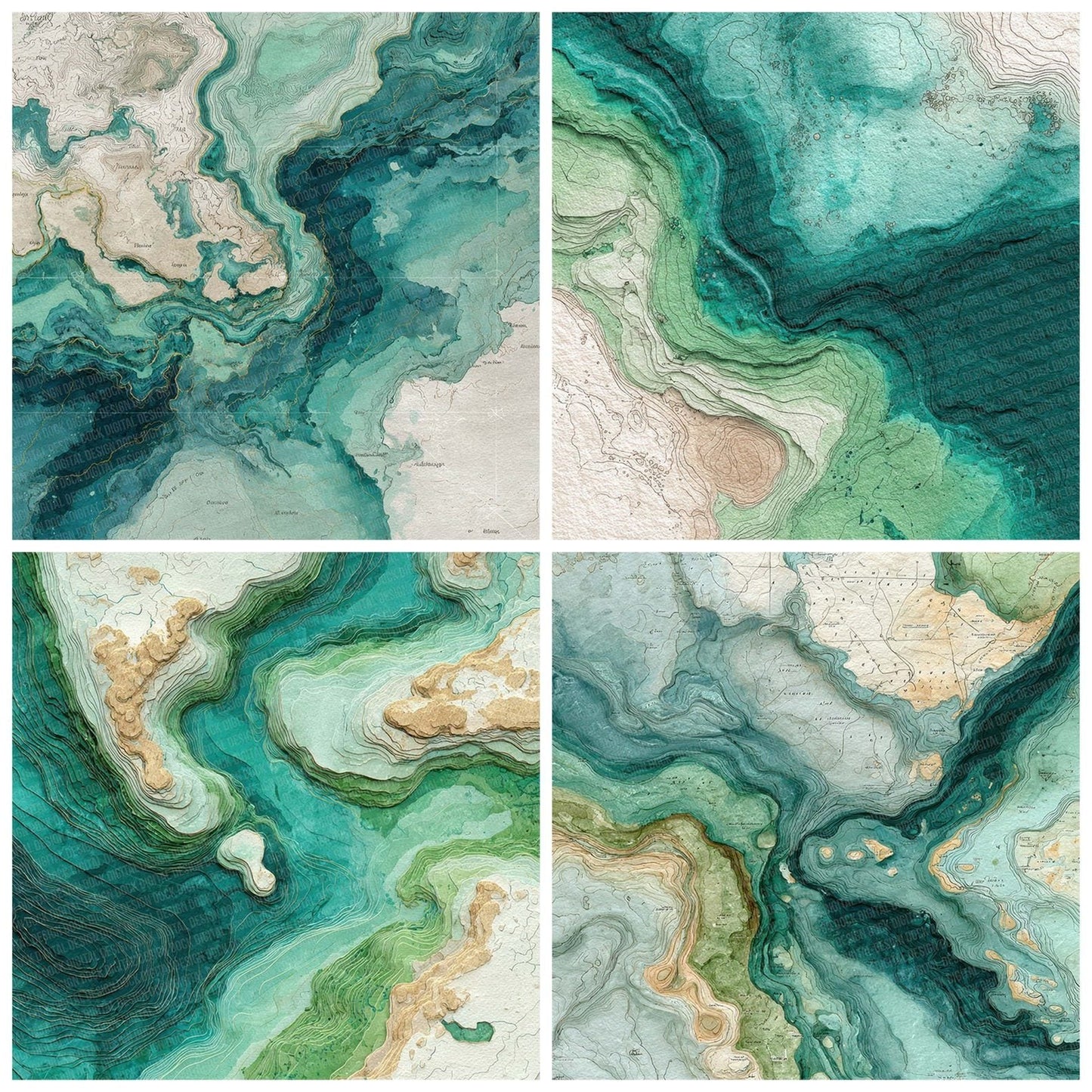 Seafoam Marble Map Digital Paper Pack (DDD007723)