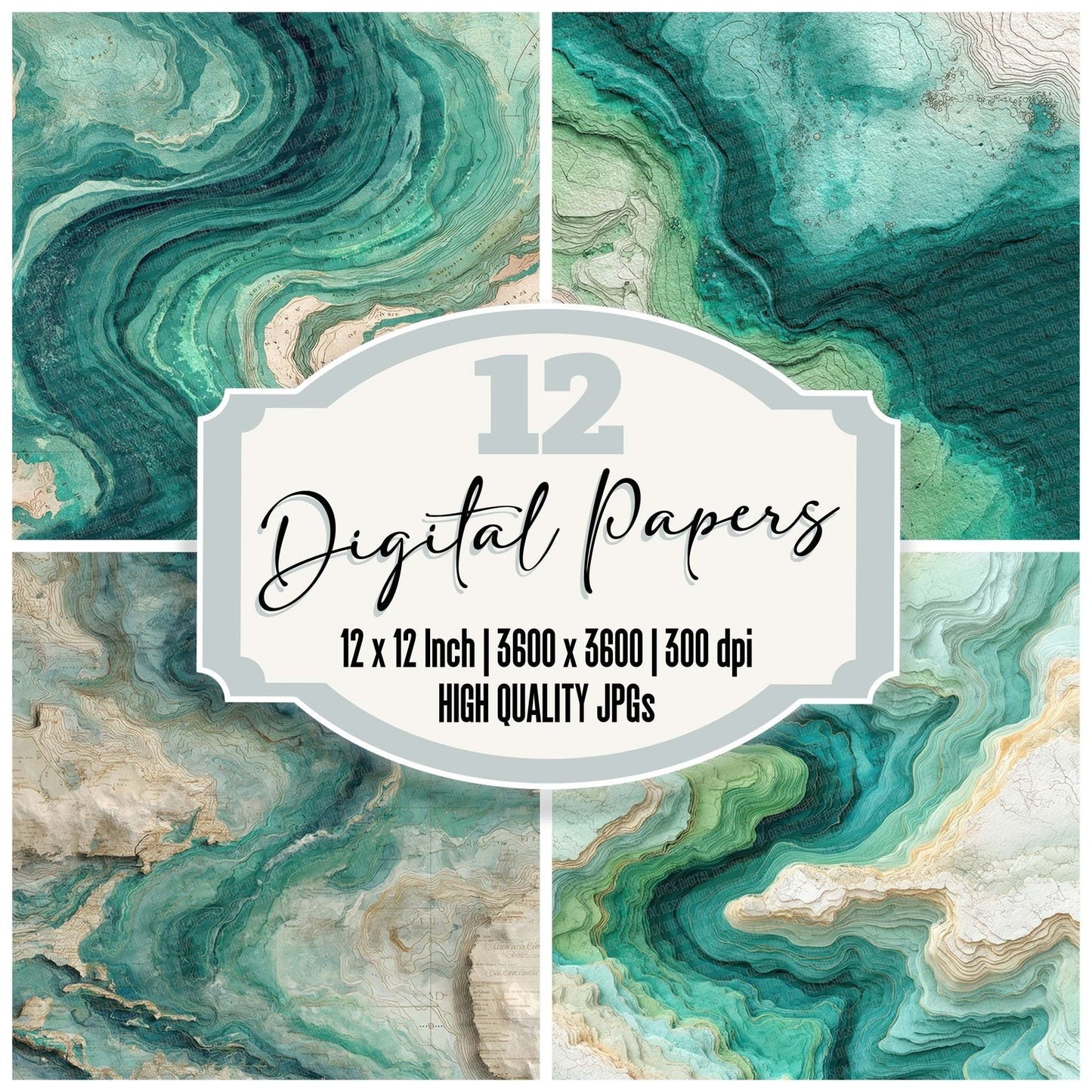 Seafoam Marble Map Digital Paper Pack (DDD007723)