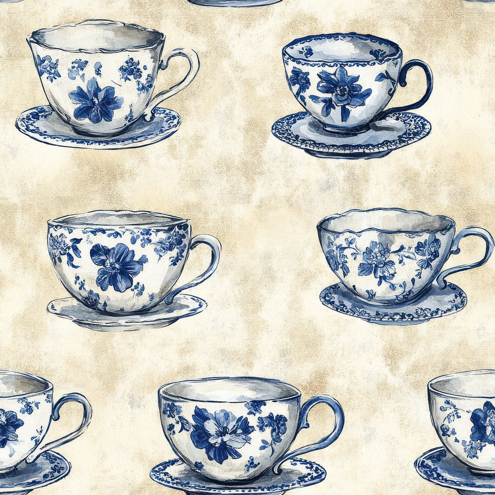 Seamless Teacup Pattern Paper Digital Paper Pack (DDD003439)