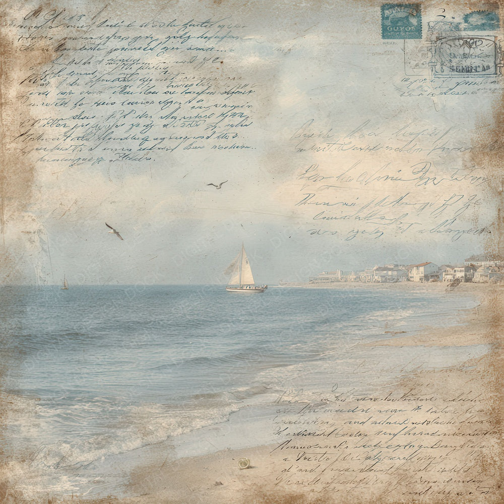Seaside Postcard Texture Digital Paper Pack (DDD008822)