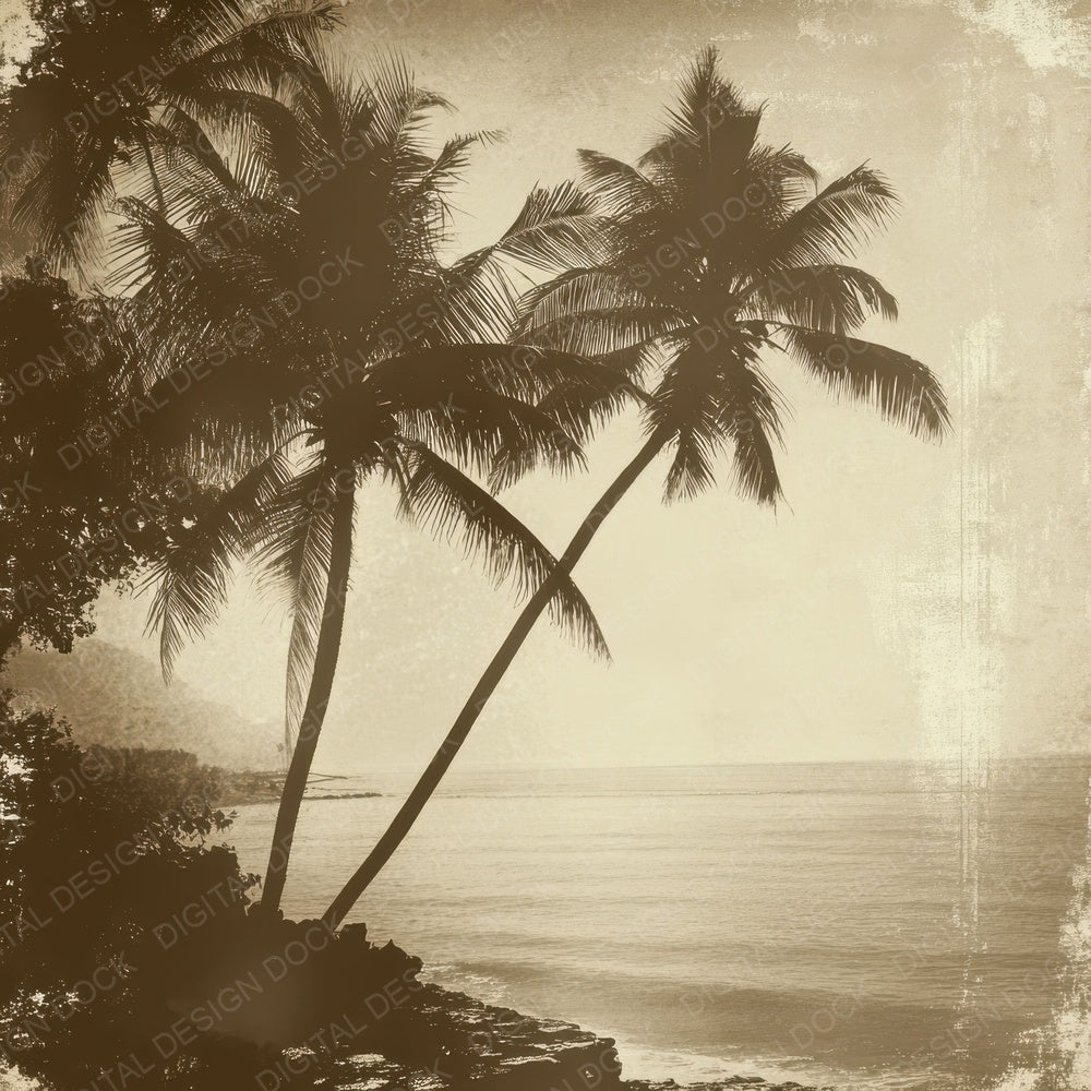 Sepia Beach Palms Digital Paper Pack (DDD003446)