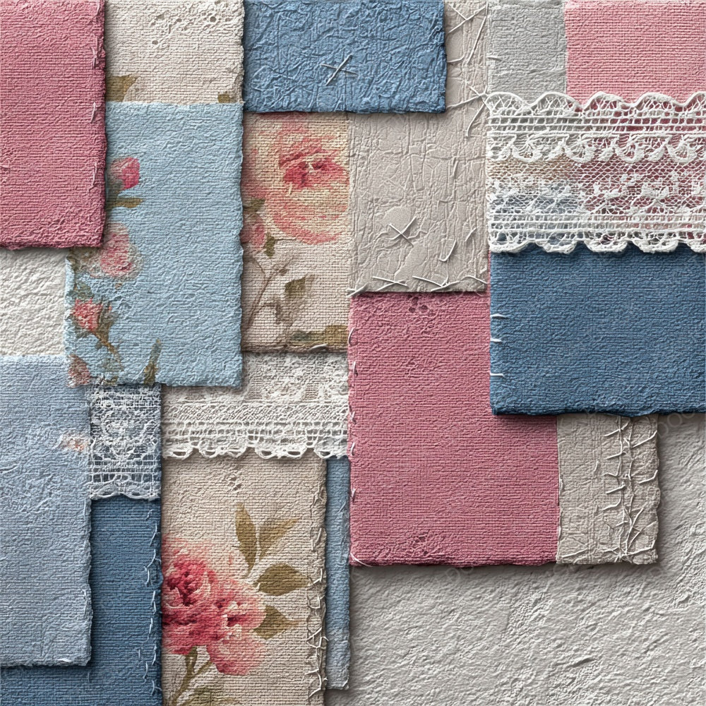 Shabby Floral Denim Patchwork Fabric Digital Paper Pack (DDD003461)