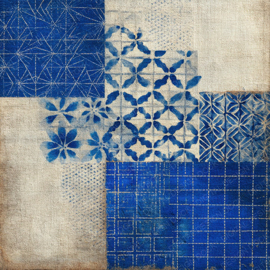 Shibori Indigo Sashiko Grain Fold Digital Paper Pack (DDD003475)