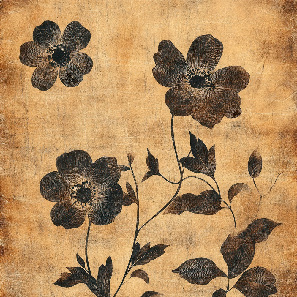 Sienna Black Floral Print Digital Paper Pack (DDD003481)