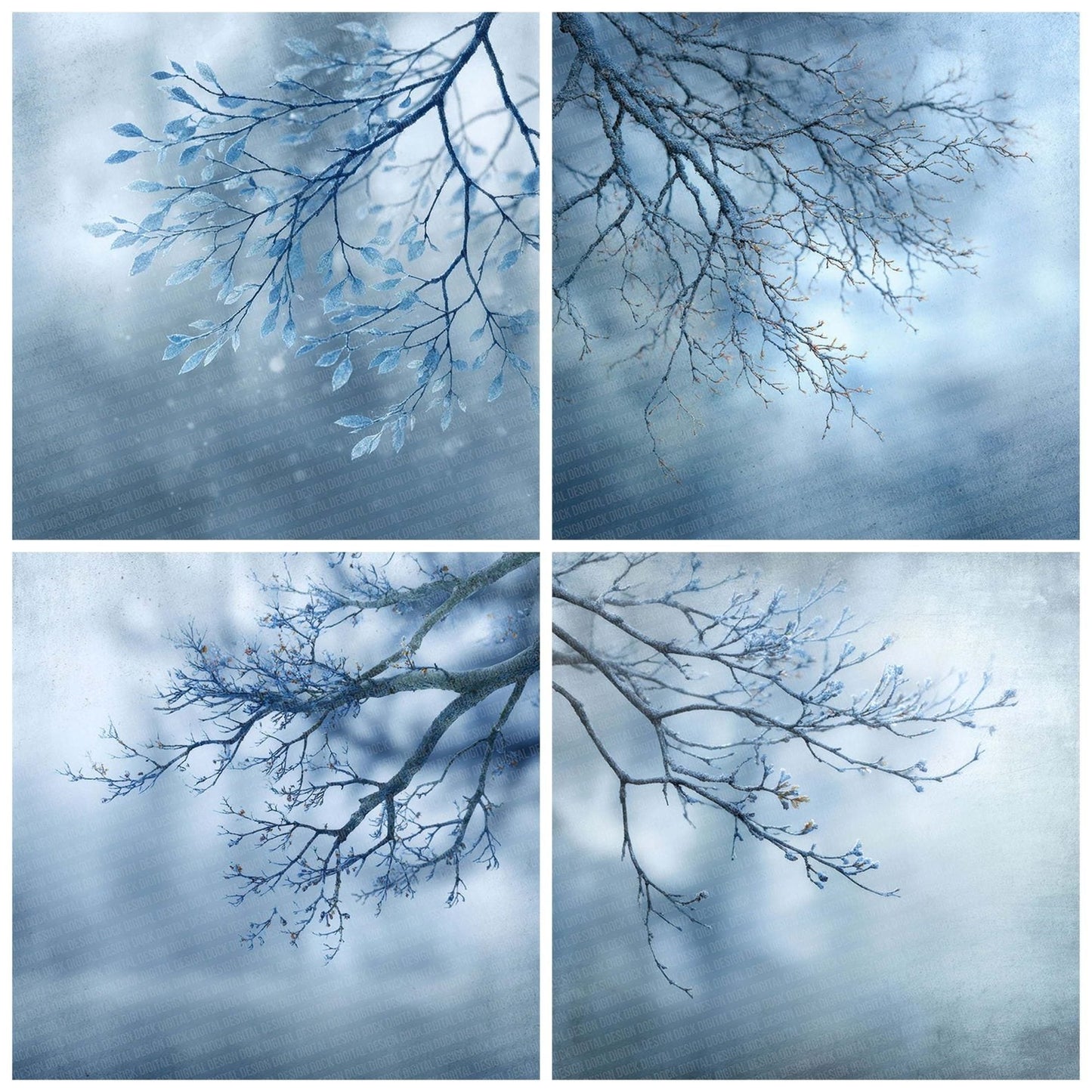 Silver Branch Winter Background Digital Paper Pack (DDD003491)