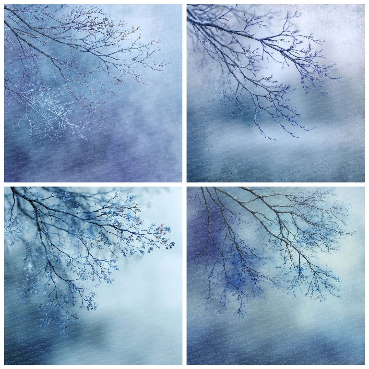 Silver Branch Winter Background Digital Paper Pack (DDD003491)