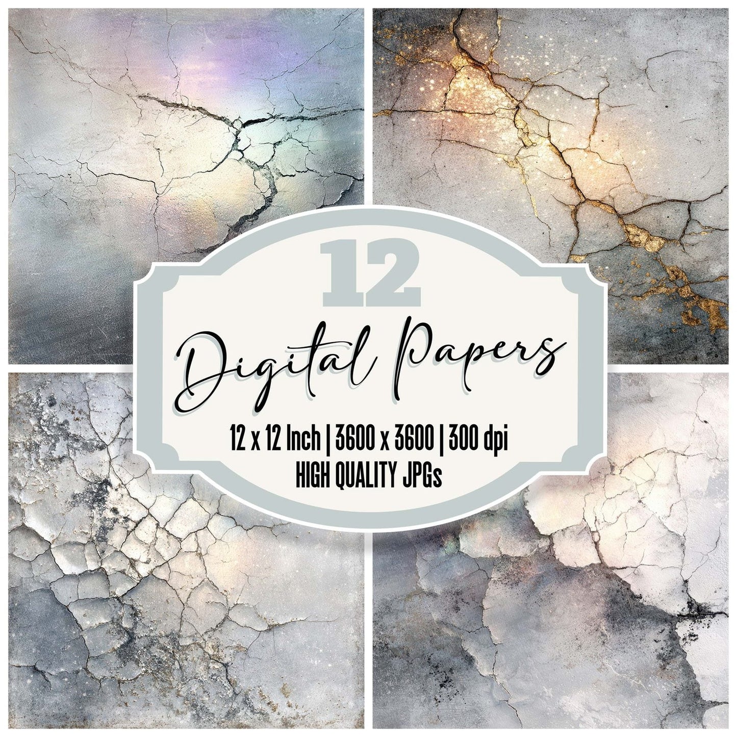 Silver Leaf Crackle Digital Paper Pack (DDD003493)