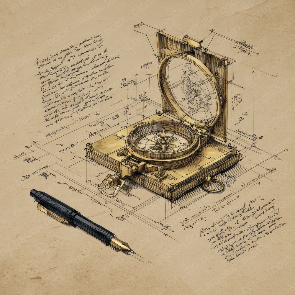 Sketch Brass Compass Open Digital Paper Pack (DDD003516)