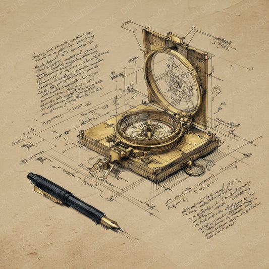 Sketch Brass Compass Open Digital Paper Pack (DDD003516)