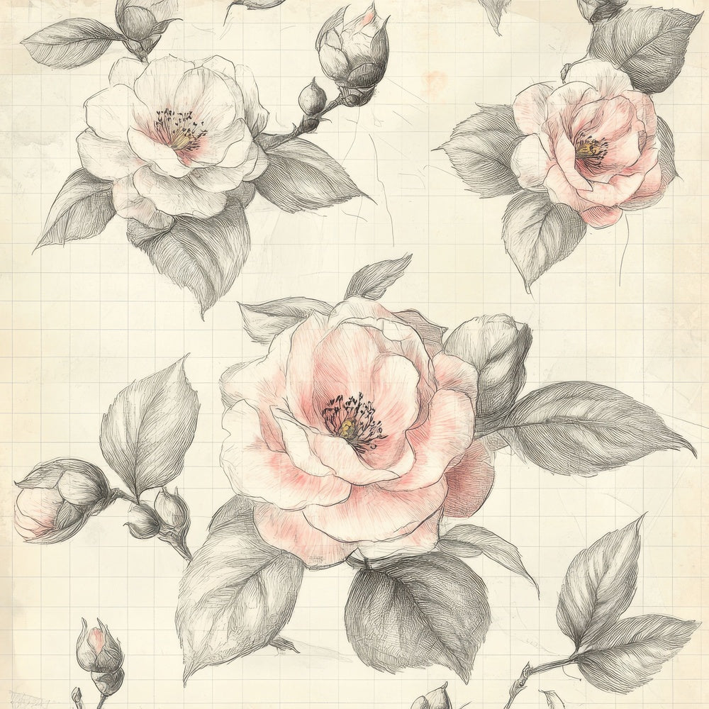 Sketch Camellia Notepad Digital Paper Pack (DDD003520)
