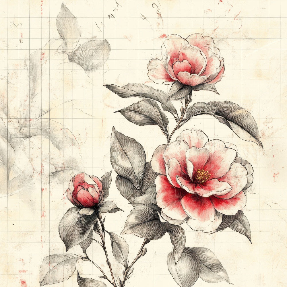 Sketch Camellia Notepad Digital Paper Pack (DDD003520)
