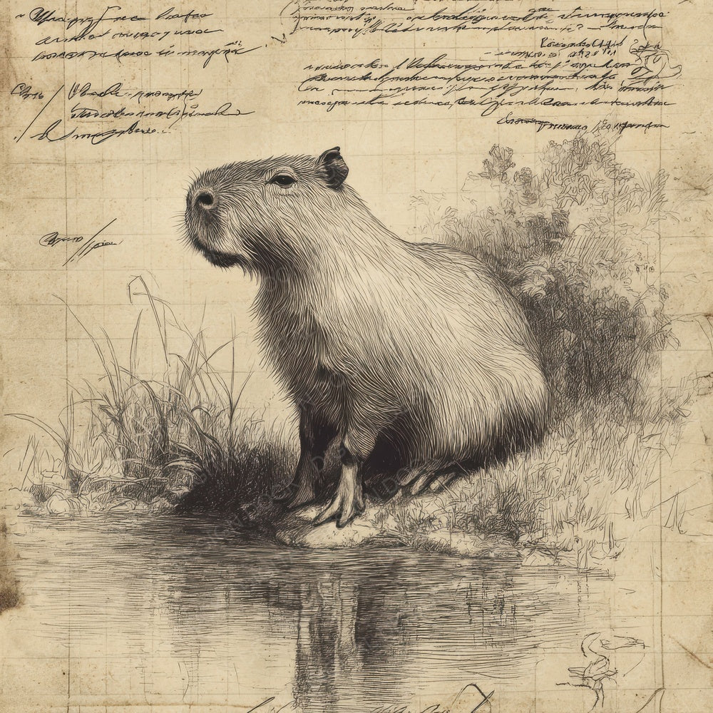 Sketch Capybara Wetland Plate Digital Paper Pack (DDD003522)