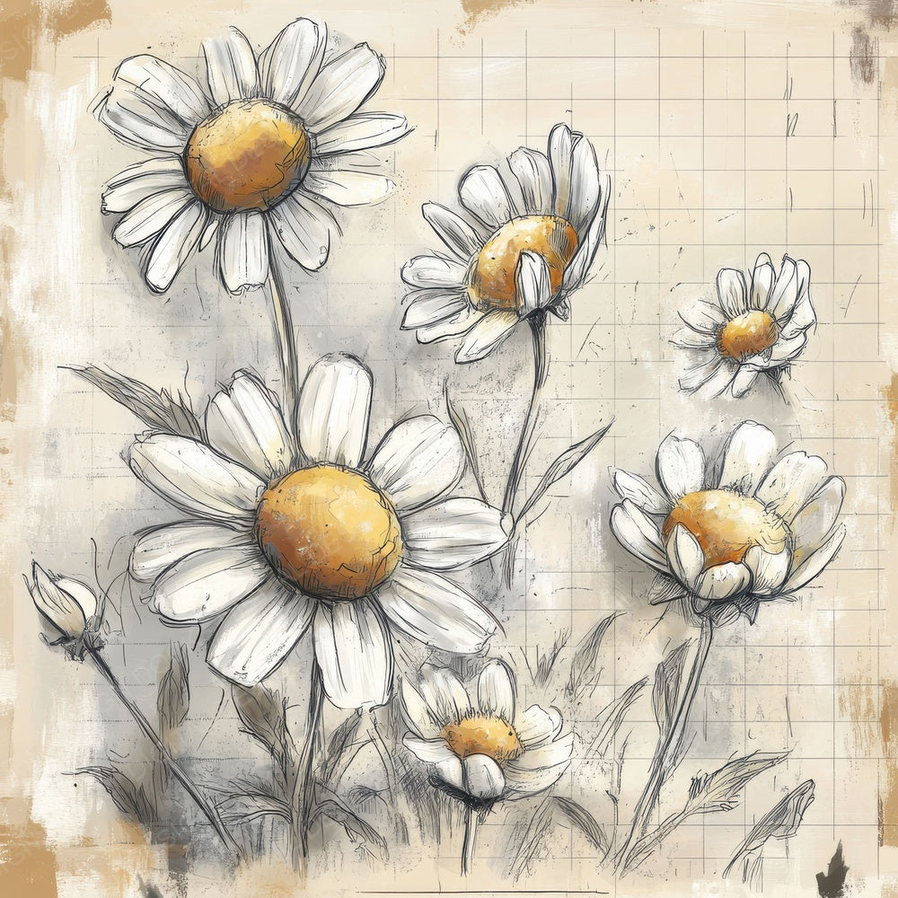 Sketch Chamomile Notepad Digital Paper Pack (DDD003529)