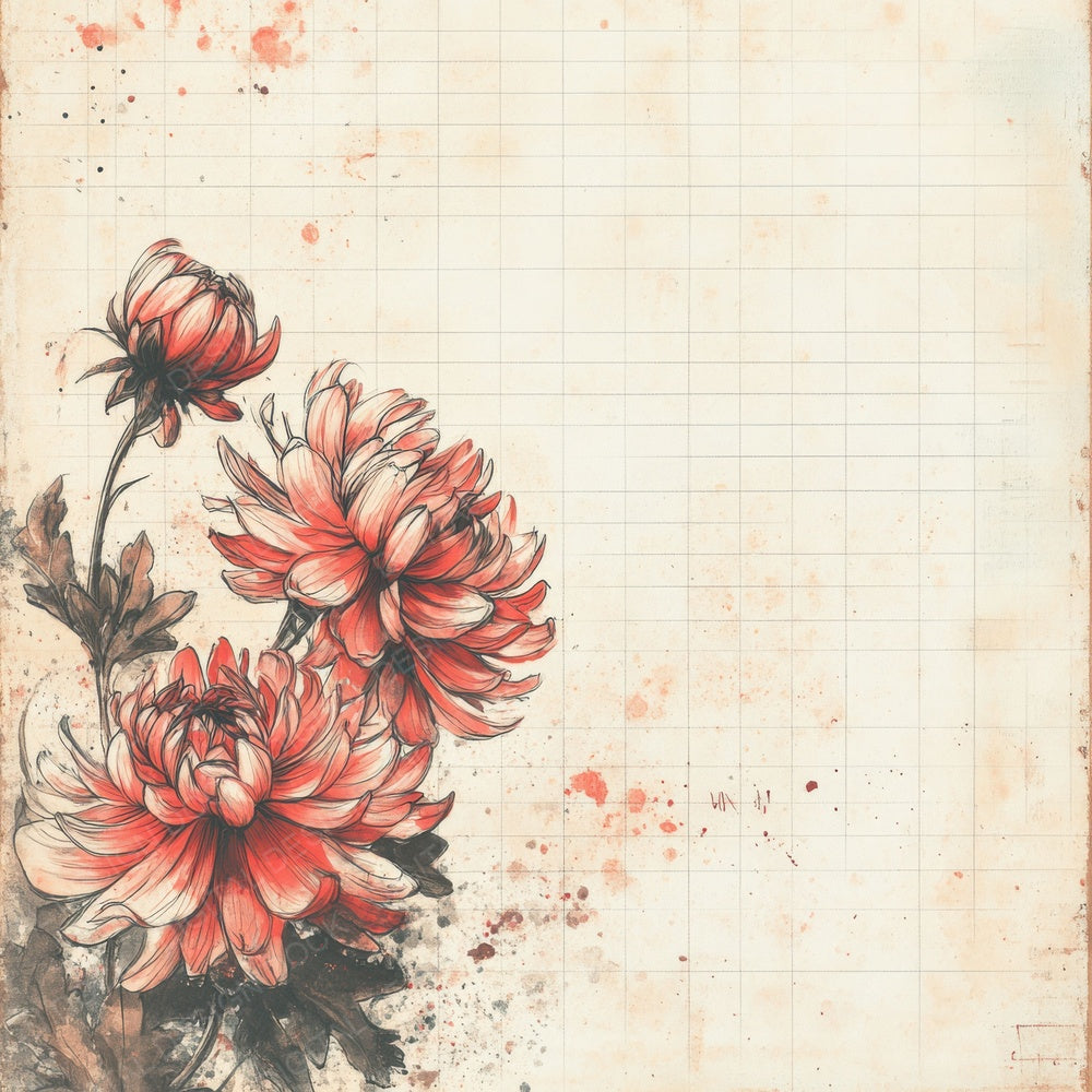 Sketch Chrysanthemum Notepad Digital Paper Pack (DDD003532)