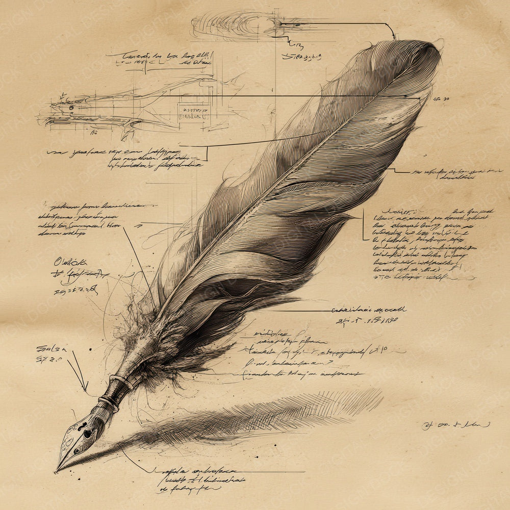 Sketch Feather Quill Ink Digital Paper Pack (DDD003550)