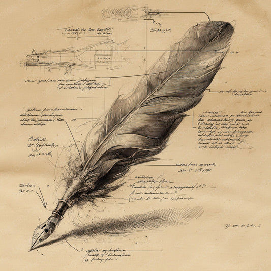 Sketch Feather Quill Ink Digital Paper Pack (DDD003550)