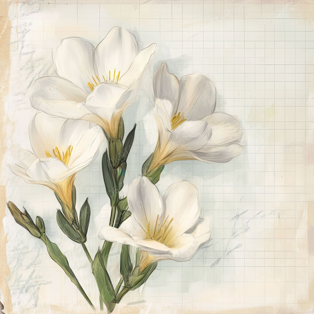 Sketch Freesia Notepad Digital Paper Pack (DDD003558)
