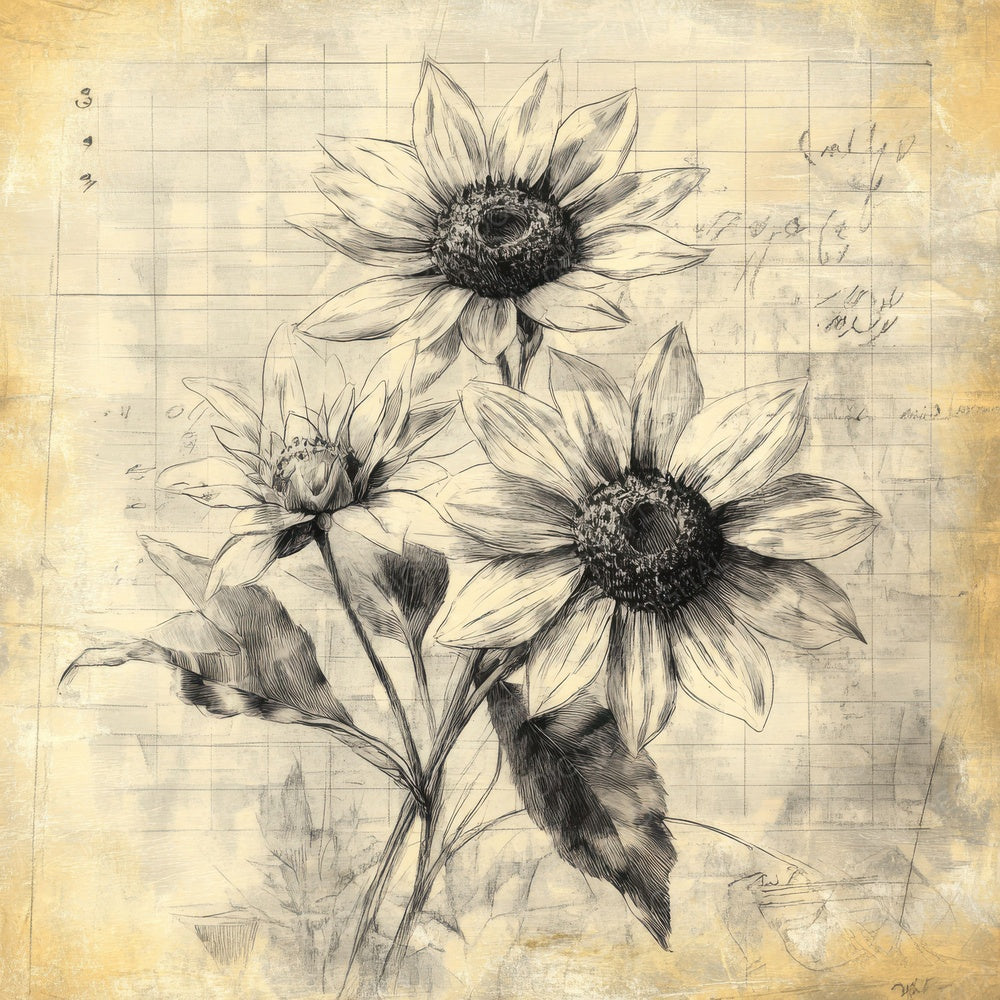Sketch Helianthus Notepad Digital Paper Pack (DDD003572)