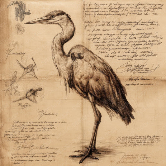 Sketch Heron Field Journal Digital Paper Pack (DDD003575)