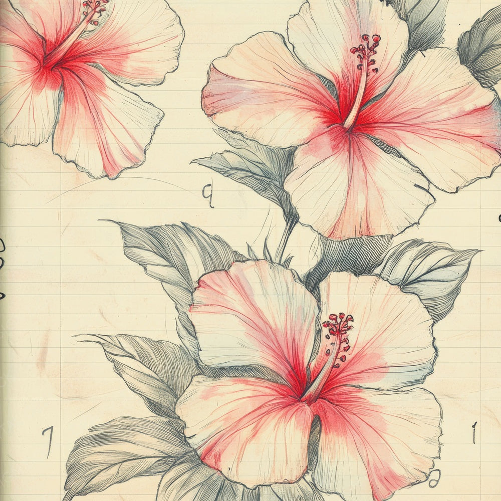 Sketch Hibiscus Notepad Digital Paper Pack (DDD003576)