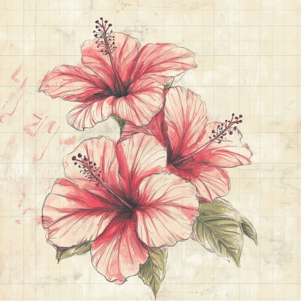 Sketch Hibiscus Notepad Digital Paper Pack (DDD003576)