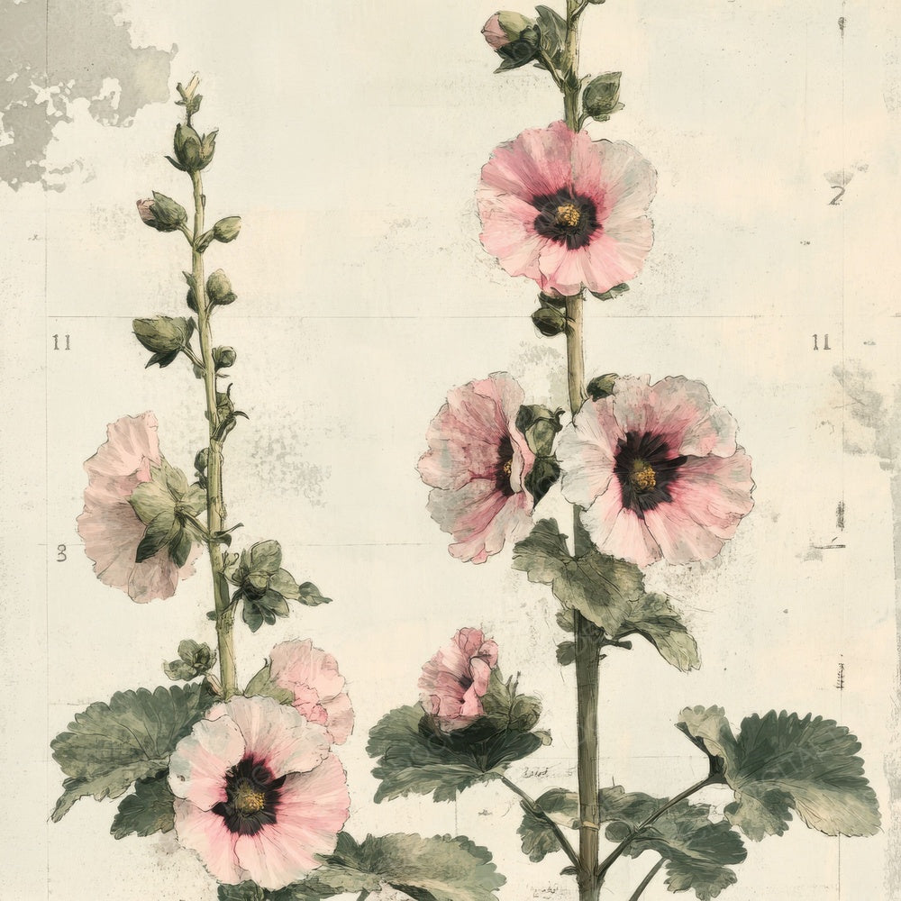 Sketch Hollyhock Notepad Digital Paper Pack (DDD003577)