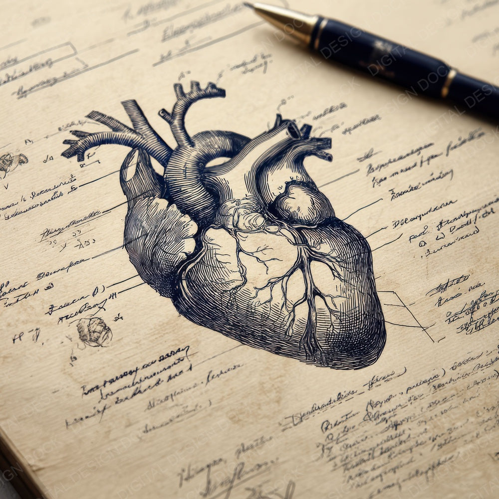 Sketch Human Heart Section Digital Paper Pack (DDD003584)