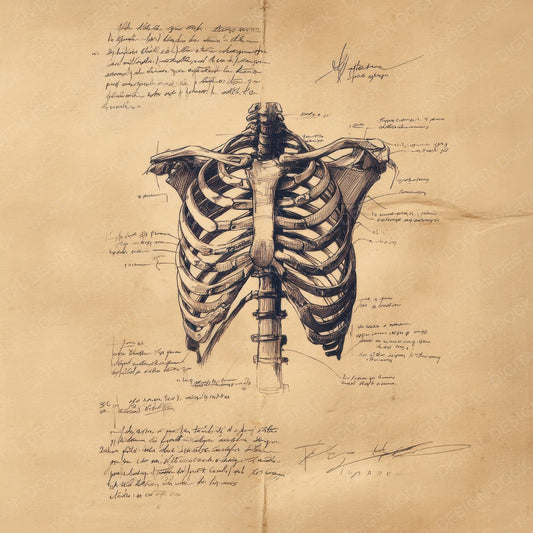 Sketch Human Ribcage Spine Digital Paper Pack (DDD003586)
