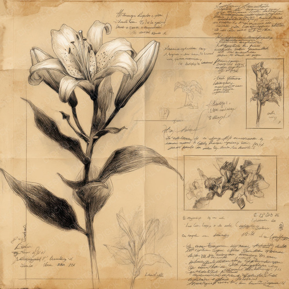 Sketch Lily Side Sheet Digital Paper Pack (DDD003604)